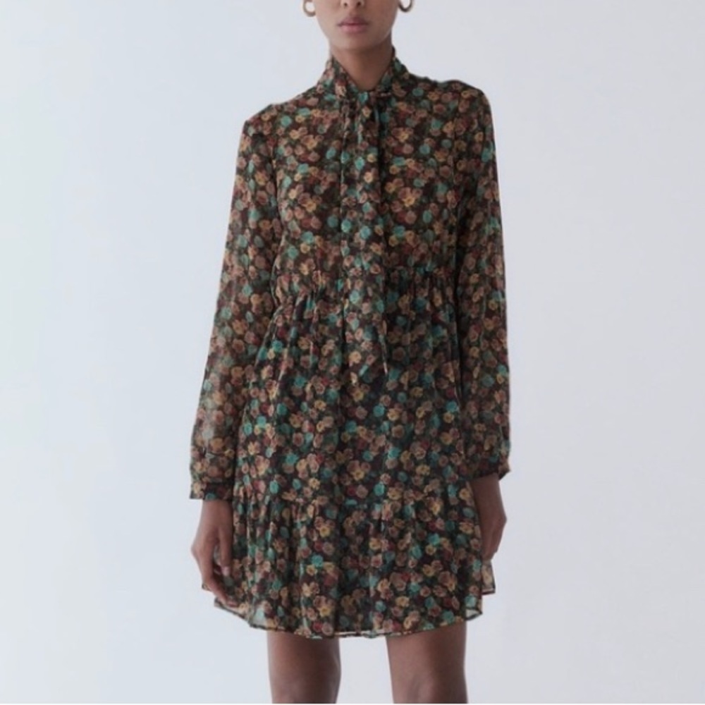 Zara Boho Floral Long-sleeve Mini Dress Size XL